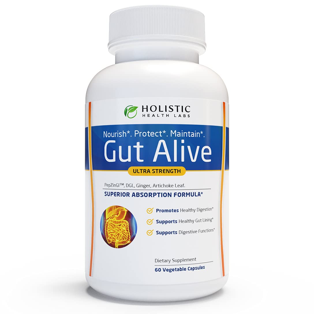 Gut Alive - All Natural Support to Fight IBS, Heartburn, Acid Indigestion, Acid Reflux, Bloating & Gas. Unique Formulation (60 Count (Pack of 2))