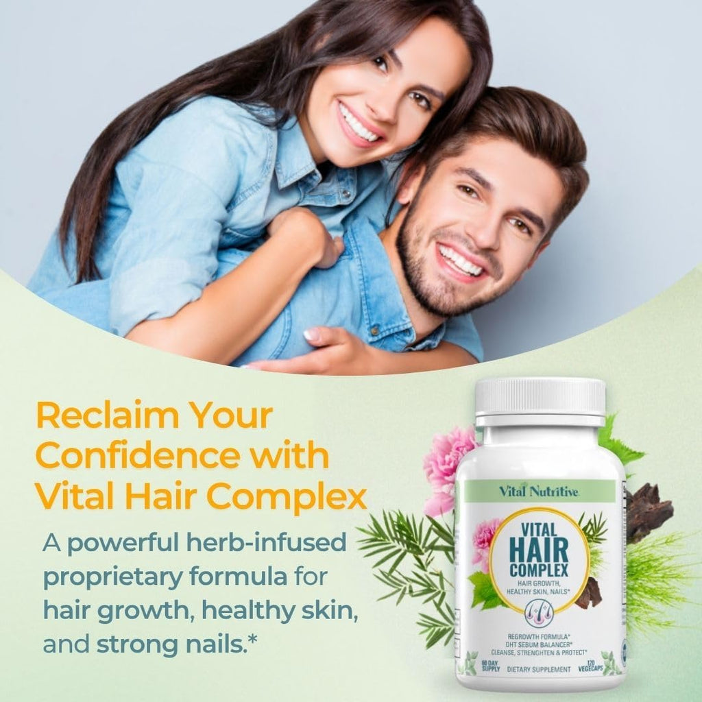 VITAL NUTRITIVE Vital Hair Complex – Biotin & Vitamin B Hair Vitamins for Women & Men – Supports Healthy Hair, Skin & Nails – Hormone-Free, Gluten-Free – Hair Supplement for Women & Men