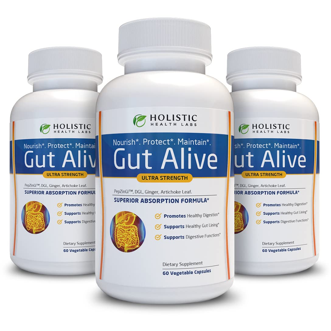 Gut Alive - All Natural Support to Fight IBS, Heartburn, Acid Indigestion, Acid Reflux, Bloating & Gas. Unique Formulation (60 Count (Pack of 2))