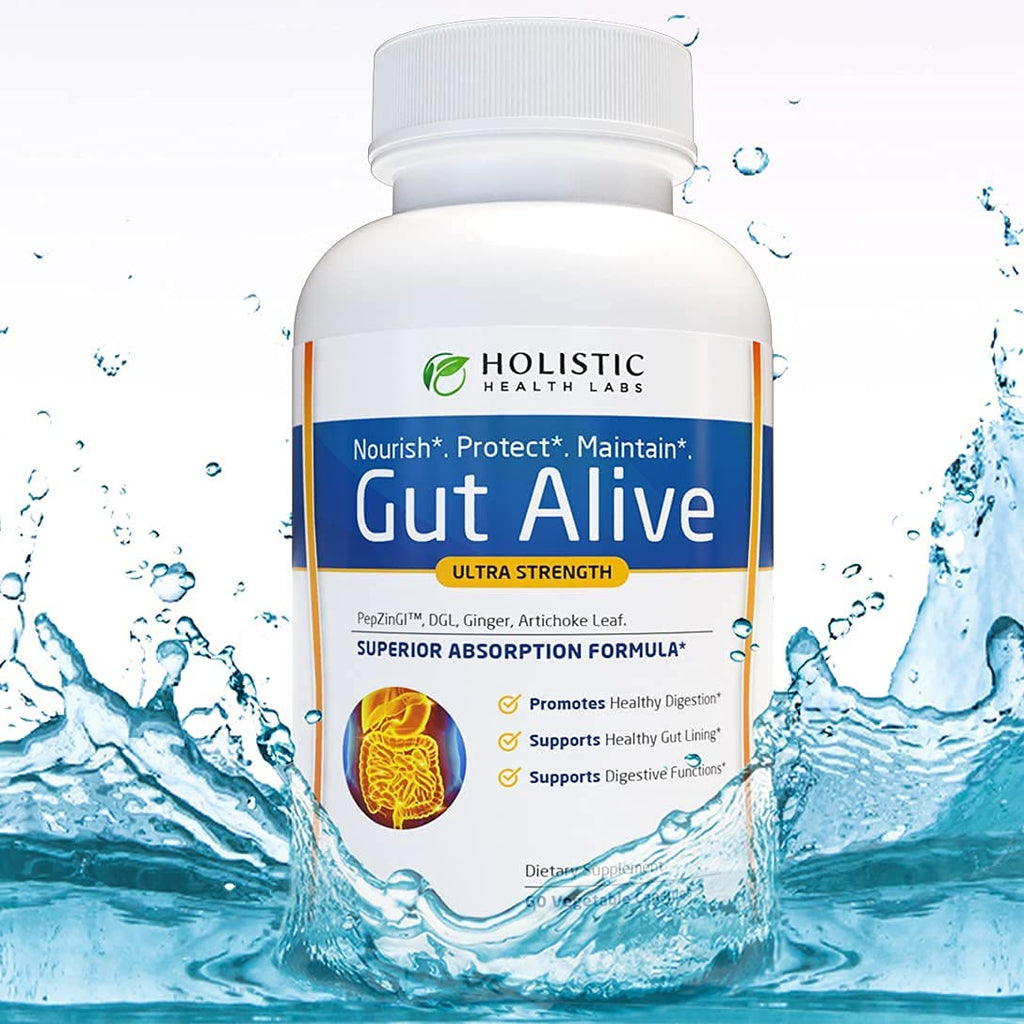 Gut Alive - All Natural Support to Fight IBS, Heartburn, Acid Indigestion, Acid Reflux, Bloating & Gas. Unique Formulation (60 Count )