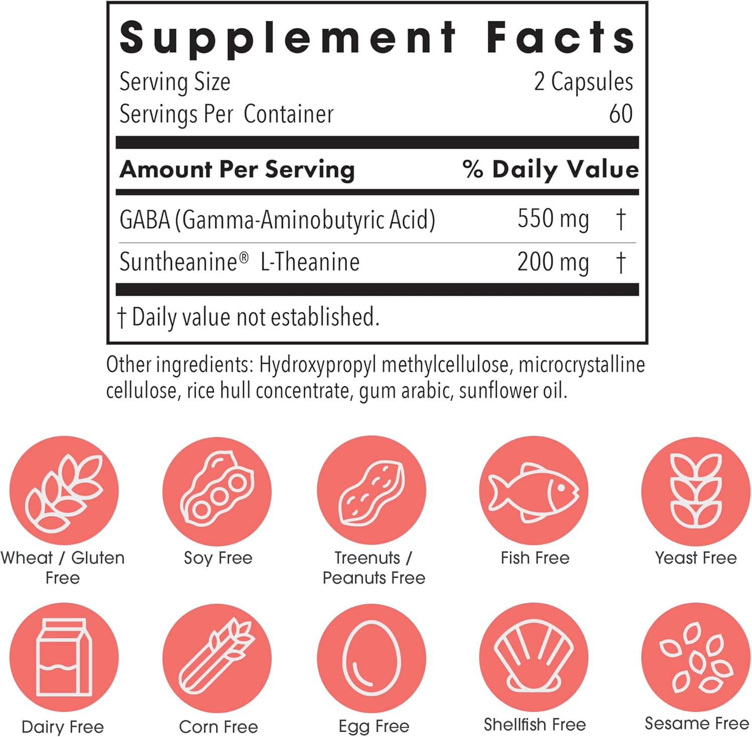 Allergy Research Group 200 mg of Zen - GABA L-Theanine Supplement, Natural Calm, Sleep & Relax Support for Women & Men, Take Day or Night for Relaxation & Calm Energy - 120 Vegetarian Capsules