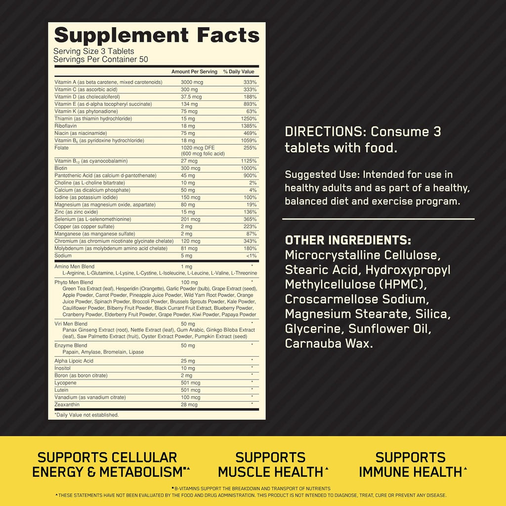 Men’s Daily Multivitamin with Amino Acids & Immune Support –  Optimum Nutrition Opti-Men