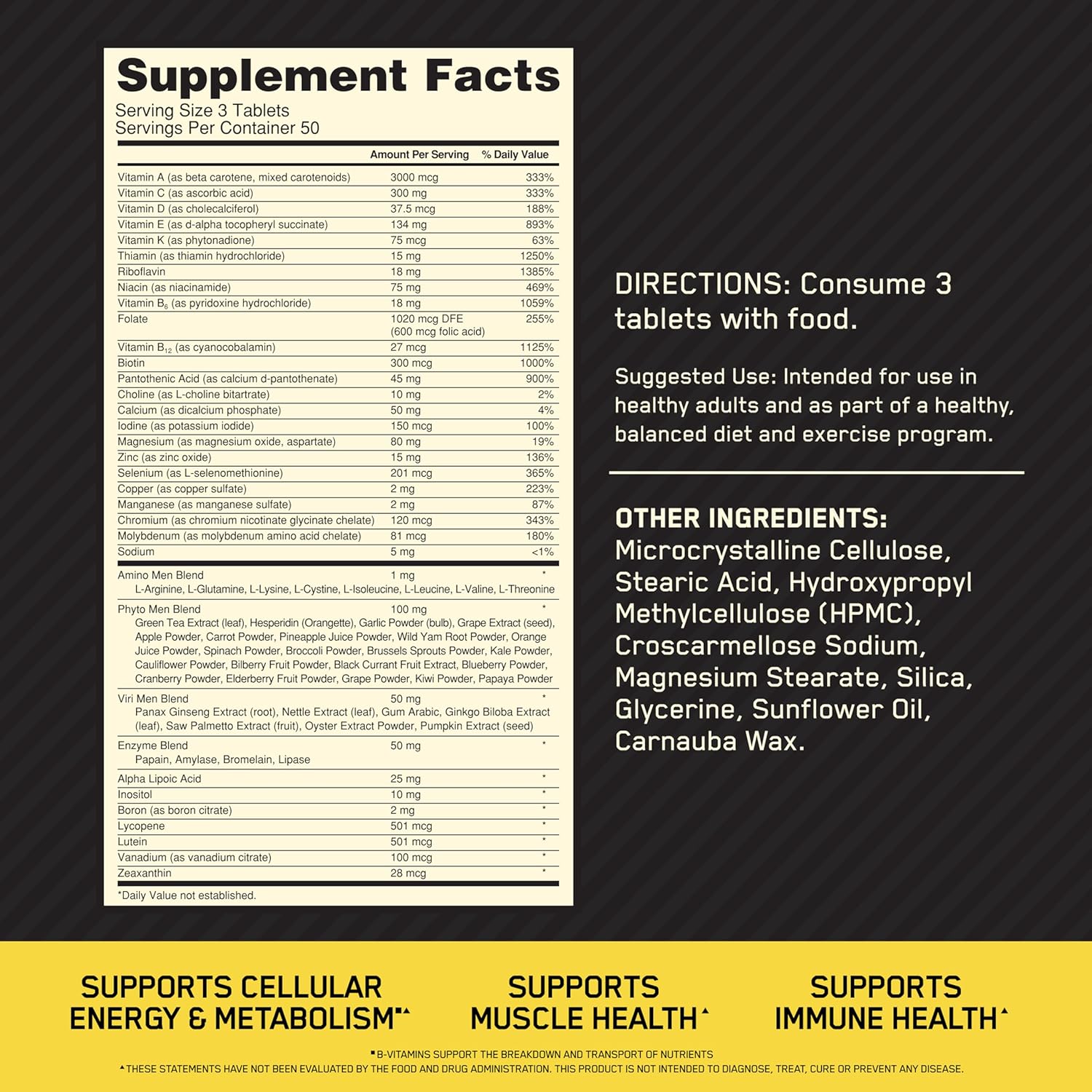 Men’s Daily Multivitamin with Amino Acids & Immune Support –  Optimum Nutrition Opti-Men
