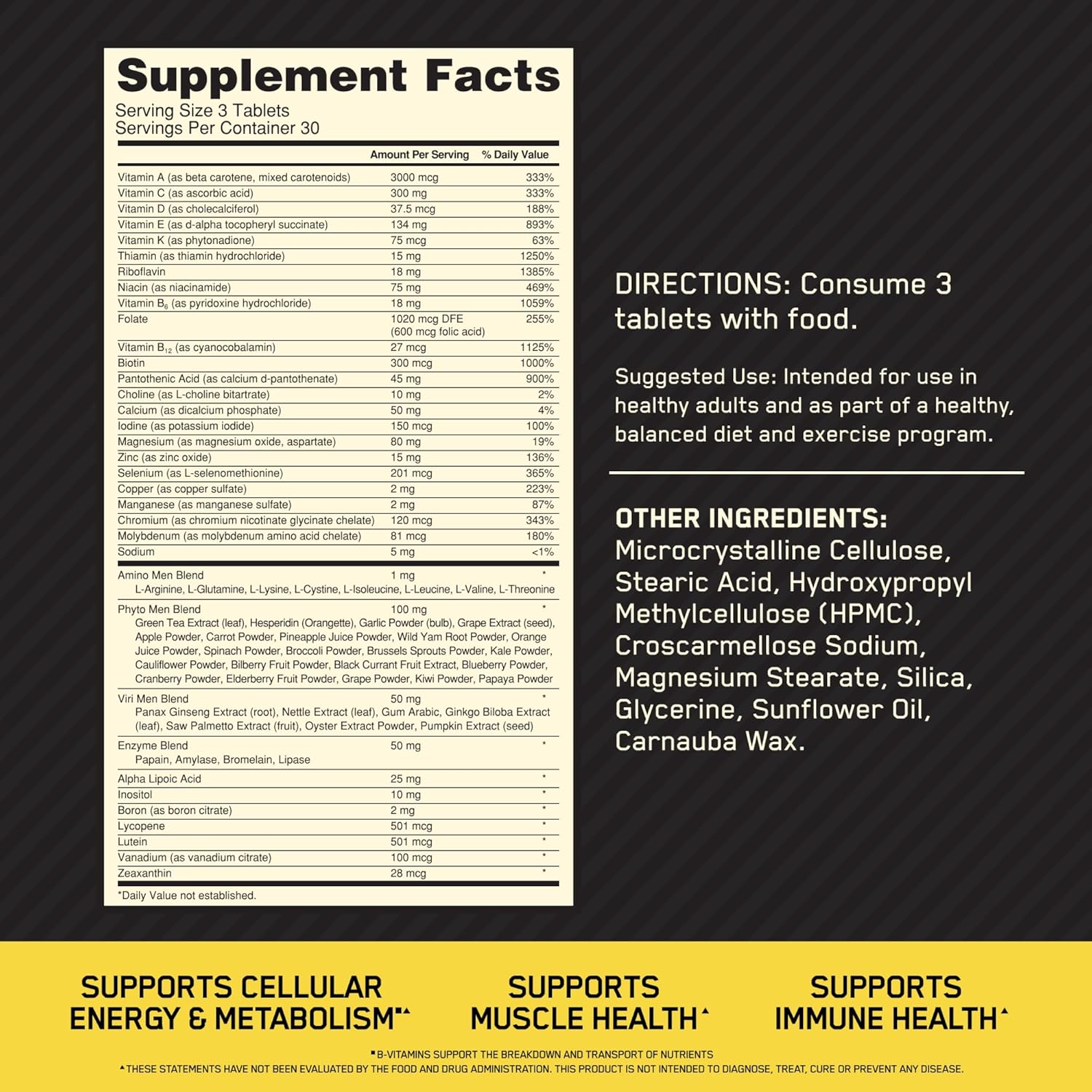 Men’s Daily Multivitamin with Amino Acids & Immune Support –  Optimum Nutrition Opti-Men